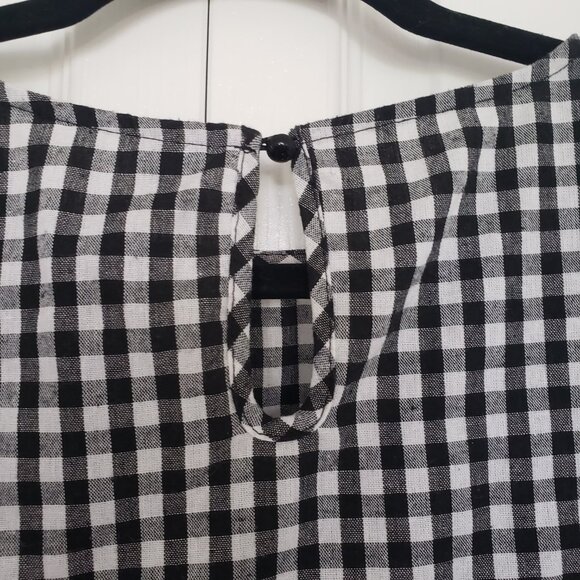 SHEIN Batwing Sleeve Knot Hem Black and White Gingham Top - Picture 6 of 7